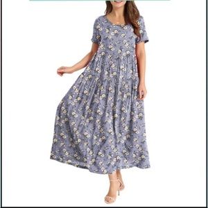 YESNO Women’s Maxi Dress Grayn Size XL Bohemian Floral Short Sleeve Long Cotton